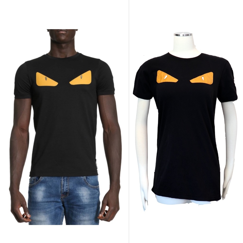 NWOT black Fendi Monster yellow leather eyes t-shirt